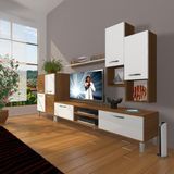 Decoraktiv Eko 6da Mdf DVD Krom Ayaklı Tv Ünitesi Tv Sehpası Ceviz Beyaz - Ceviz - Beyaz