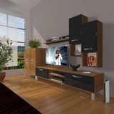 Decoraktiv Eko 6da Mdf DVD Krom Ayaklı Tv Ünitesi Tv Sehpası Ceviz Siyah - Ceviz - Siyah