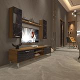 Decoraktiv Eko 7 MDF Dvd Krom Ayaklı TV Sehpa Ünitesi - Pera Siyah Mermer