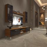 Decoraktiv Eko 7 Mdf DVD Krom Ayaklı Tv Ünitesi Tv Sehpası - Ceviz Siyah Mermer - Ceviz - Siyah Mermer