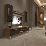 Decoraktiv Eko 7 Mdf Dvd Krom Ayaklı Tv Ünitesi Tv Sehpası - Pera Siyah Mermer