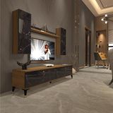 Decoraktiv Eko 7 MDF STD Gold TV Sehpa Ünitesi - Pera Siyah Mermer