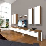 Decoraktiv Eko 8D MDF Krom Ayaklı Beyaz Ceviz Tv Ünitesi