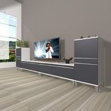 Decoraktiv Eko 9200T Mdf Krom Ayaklı Beyaz Antrasit Tv Sehpa Ünitesi