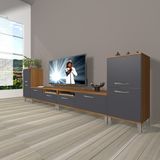 Decoraktiv Eko 9220 Mdf Krom Ayaklı Ceviz Antrasit Tv Sehpa Ünitesi