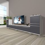 Decoraktiv EKO 9220T MDF Krom Ayaklı Beyaz Antrasit TV Sehpa Ünitesi
