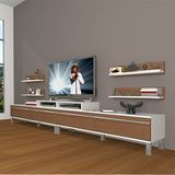 Decoraktiv Ekoflex 360R Mdf Krom Ayaklı Beyaz Ceviz Tv Sehpa Ünitesi