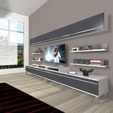 Decoraktiv Ekoflex 360Y Mdf Krom Ayaklı Beyaz Antrasit Tv Sehpa Ünitesi