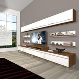 Decoraktiv Ekoflex 360Y Mdf Krom Ayaklı Beyaz Ceviz Tv Sehpa Ünitesi