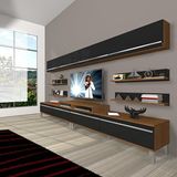 Decoraktiv Ekoflex 360Y Mdf Krom Ayaklı Ceviz Siyah Tv Sehpa Ünitesi