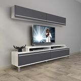Decoraktiv Ekoflex 5 Mdf Krom Ayaklı Beyaz Antrasit Tv Sehpa Ünitesi