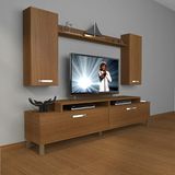 Decoraktiv Ekoflex 7 Slm Krom Ayaklı Naturel Ceviz Tv Sehpa Ünitesi