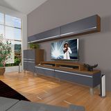 Decoraktiv Ekoflex 8 Mdf Krom Ayaklı Ceviz Antrasit Tv Sehpa Ünitesi