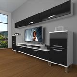 Decoraktiv Ekoflex 9 Slm Krom Ayaklı Beyaz Siyah Tv Sehpa Ünitesi