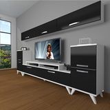 Decoraktiv Ekoflex 9 Slm Retro Beyaz Siyah Tv Sehpa Ünitesi