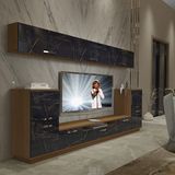 Decoraktiv Trendstyle 9 Ceviz Siyah Mermer MDF Tv Ünitesi