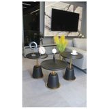 DECORAMİS Milano Zigon Sehpa Siyah Mdf (Siyah - Gold) - Zigon Sehpa 3'lü