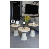 DECORAMİS Milano Zigon Sehpa Traverten Mdf (Komple Krem - Gold ) - Zigon Sehpa 3'lü