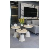 DECORAMİS Milano Zigon Sehpa Traverten Mdf (Komple Krem) - Zigon Sehpa 3'lü