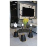 DECORAMİS Torino Zigon Sehpa Siyah Mdf (Siyah - Gold) - Zigon Sehpa 3'lü