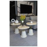 DECORAMİS Torino Zigon Sehpa Traverten Mdf (Komple Krem - Gold) - Zigon Sehpa 3'lü