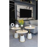 DECORAMİS Torino Zigon Sehpa Traverten Mdf (Krem - Gold) - Zigon Sehpa 3'lü