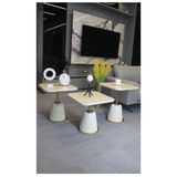 DECORAMİS Venedik Zigon Sehpa Traverten Mdf (Krem - Gold) - Zigon Sehpa 3'lü