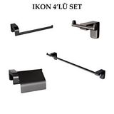 Decordem Banora Ikon 4'lü Premium Lux Banyo Seti, Pirinç Paslanmaz, Siyah