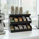 Decorelax 11 Bölmeli Self Servis Organizer Standı Siyah - 3 Katlı Çay Kahve İstasyonu Düzenleyici, Ofis, Kafe, Otel ve Kiosk Tipi Karton Bardak ve Pipet Tutucu