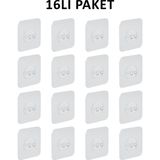 Decorelax 16'lı Kendinden Yapışkanlı Raf Tutucu Kanca Şeffaf Duvar Askı Aparatı Delmeden Çerçeve Askısı