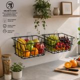 Decorelax 21x21 cm Yapışkanlı Duvar Sepeti 2'li Set - Çok Amaçlı Delmesiz Mutfak ve Banyo Organizer Tel Sepet Avantaj Paketi (Siyah)