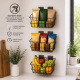 Decorelax 21x21 cm Yapışkanlı Duvar Sepeti 3'lü Set - Ekonomik Ev, Banyo ve Ofis Düzenleyici Metal Tel Sepet Kombini (Siyah)