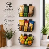 Decorelax 21X21 cm Yapışkanlı Duvar Sepeti 3'lü Set - Ekonomik Ev ve Ofis Düzenleyici Tel Sepet Kombini