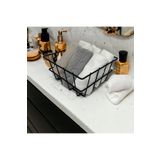 decorelax 21X21cm Banyo Makyaj Çok Amaçlı Siyah Tel Sepet - Masaüstü ve Dolap İçi Düzenleyici Organizer Siyah