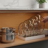 Decorelax Bölmeli Tabak Düzenleyici Stand - Beyaz Metal Dolap İçi Tabaklık, Tava ve Tencere Kapağı Düzenleyici Mutfak Rafı (24/40)