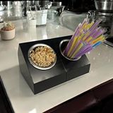 DECORELAX Endüstriyel Tarz 2'li Tek Yuvalı Metal Mutfak Düzenleyici Ve Paslanmaz Çelik Kaseli Çatal Bıçak Kaşık Tutucu Ve Pipetlik Karıştırıcı Şeker Organizer Siyah