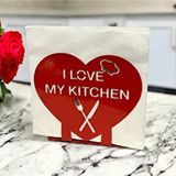 DECORELAX "i Love My Kitchen" Temalı Metal Peçetelik Kırmızı Kalp Şeklinde Siyah