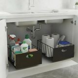 Decorelax Raylı Dolap İçi Çekmece Siyah - Metal Tezgah Altı ve Dolap İçi Düzenleyici Teleskopik Sepet, Mutfak ve Banyo Organizer (23-25 cm Genişlik)