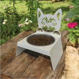 Decorelax Sevimli Kedi Tasarımlı, Ergonomik Beyaz Kedi ve Köpek Mama ve Su Kabı Tekli Small Model – Paslanmaz Çelik, Dayanıklı Malzeme - Beyaz Metal