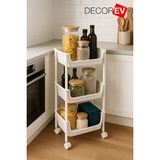 Decorev 3 Katlı Tekerlekli Plastik Organizer Raf – Çok Amaçlı Mutfak, Banyo ve Ofis Düzenleyici (Beyaz) DC-6821 - 00 Beyaz