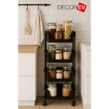 Decorev 4 Katlı Tekerlekli Plastik Organizer Raf – Çok Amaçlı Mutfak, Banyo ve Ofis Düzenleyici (Siyah) DC-6824