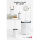 Decorev 6 Parça Standlı Banyo Seti – 7 Litre Çöp Kovası, Tuvalet Kağıtlığı, Sabunluk, Fırçalık Banyo Takımı