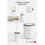 decorev 6 Parça Standlı Banyo Seti – 7 Litre Çöp Kovası, Tuvalet Kağıtlığı, Sabunluk, Fırçalık Banyo