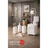 decorev 6'lı Kare Beyaz Banyo Seti Metal Standlı 5 Litre Tuvalet Wc Kağıtlık Seti