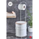 Decorev 7 Litre Banyo Mutfak Çöp Kovası Metal Standlı Tuvalet Wc Kağıtlık Seti Beyaz