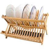 Decorev Bambu Ahşap Bulaşıklık Tabaklık Büyük Boy 2 Katlı Katlanabilir Tabaklık (47 cm 32 cm ) - 47 x 30 cm