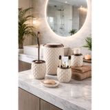 Decorev Geometrik Desenli Krem Banyo Aksesuar Seti – 5 Parça