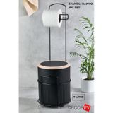 Decorev Lüks Banyo Mutfak Çöp Kovası Metal Standlı Tuvalet Wc Kağıtlık Seti - Siyah