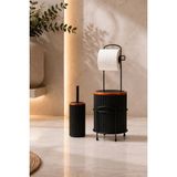 Decorev Modern Banyo Seti – Kapaklı Çöp Kovası, Tuvalet Kağıtlığı ve Wc Fırçası | Minimal Tasarım - Siyah