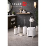 decorev Standlı Beyaz Banyo Aksesuar Seti Tuvalet Fırçası, Banyo Kovası, Sabunluk ve Diş Fırçalık Seti
